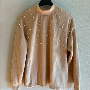 Womens NWT tan soft sweater with pearls size XL